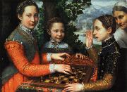 anguissola sofonisba tre schackspelande systrar Spain oil painting artist